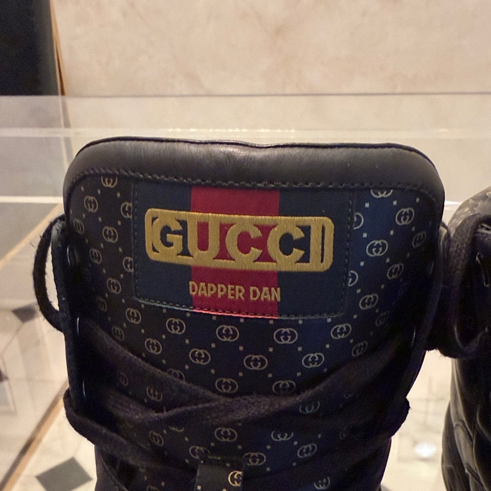 Gucci Dapper Dan Black and Gold High Top Patterned Sneakers - Picture 2 of 11